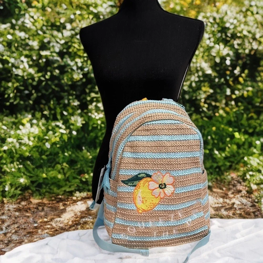 Vera Bradley Small Straw Compact Backpack in Lemon Grove “Squeeze The Day” NWT